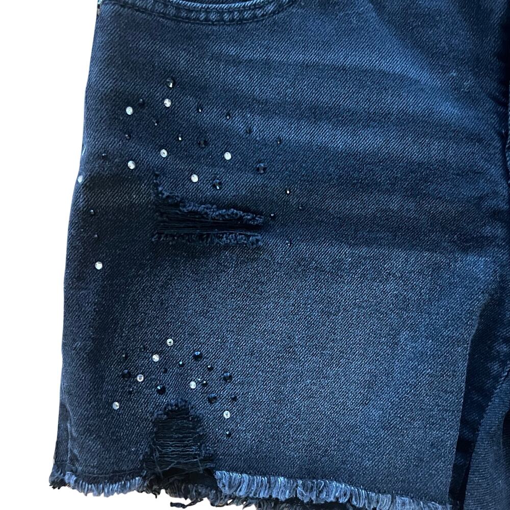 Seven7 Black Distressed Rhinestone "Weekend Short" Denim | Women’s 4 - Picture 2 of 5